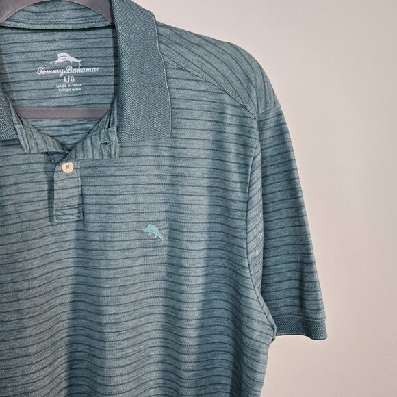 TOMMY BAHAMA MEN'S  gulf coast striped polo shirt  green Size Large - Picture 2 of 6